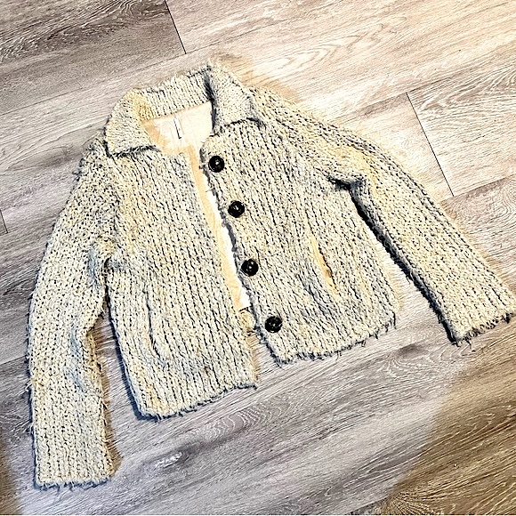 FREE PEOPLE • Knitted Button-Up Sweater Coat • Size XS • Beige Tan Brown Black - Picture 15 of 15